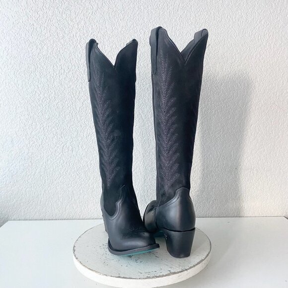 Lane JENTRY Knee High Womens Cowboy Boots 7 Black Leather Western Cowgirl Tall - Picture 1 of 11